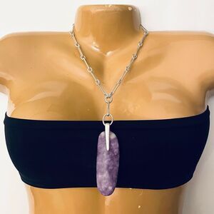 NWT Robert Lee M silver-tone purple amethyst Stone Sculptural Pendant Necklace